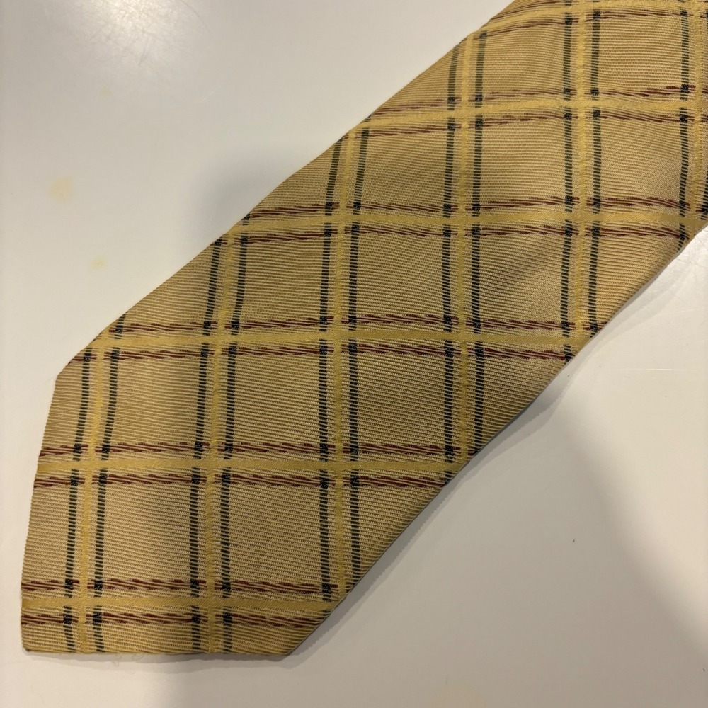 Burberry London Necktie Mens‎ OS Gold Tan Excellent Silk Windowpane Check Italy
